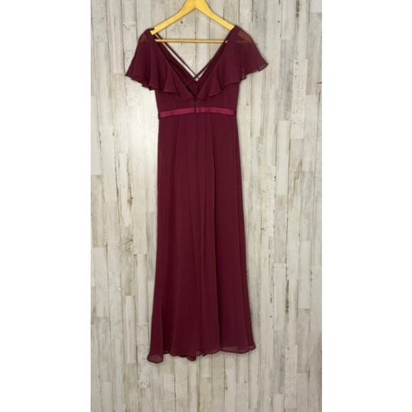 David's Bridal‎ Women's Burgundy Chiffon Gown Off Shoulder Formal Dress Size 2 - Picture 2 of 3